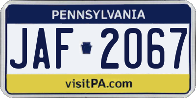PA license plate JAF2067