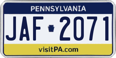 PA license plate JAF2071