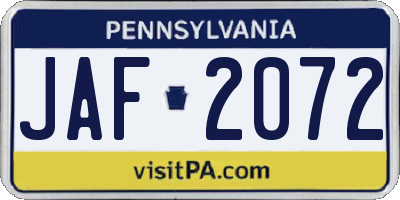PA license plate JAF2072