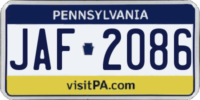 PA license plate JAF2086