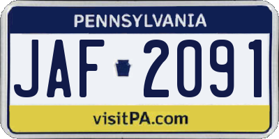 PA license plate JAF2091