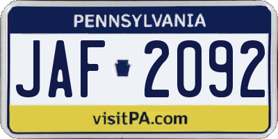 PA license plate JAF2092