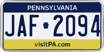 PA license plate JAF2094