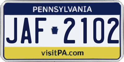 PA license plate JAF2102