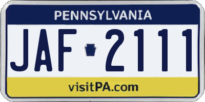 PA license plate JAF2111