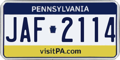 PA license plate JAF2114