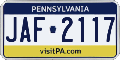 PA license plate JAF2117