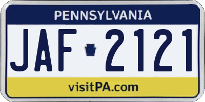 PA license plate JAF2121