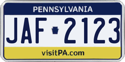 PA license plate JAF2123