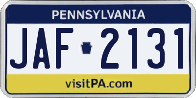 PA license plate JAF2131