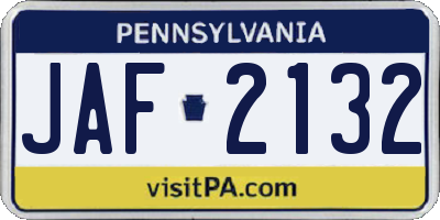 PA license plate JAF2132