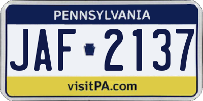 PA license plate JAF2137