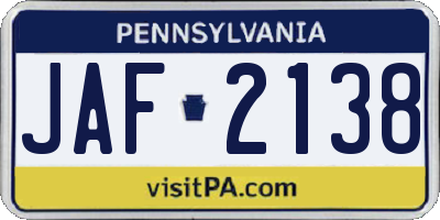 PA license plate JAF2138