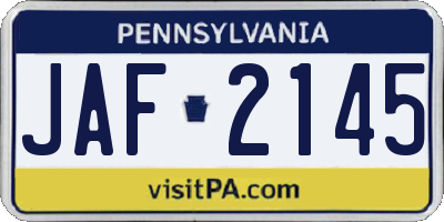 PA license plate JAF2145