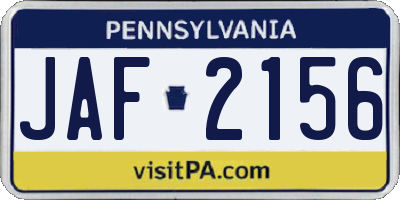 PA license plate JAF2156
