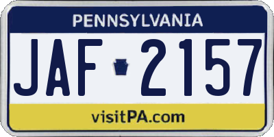 PA license plate JAF2157