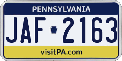 PA license plate JAF2163