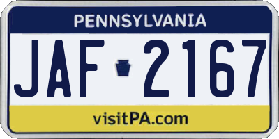 PA license plate JAF2167