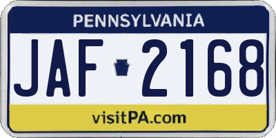 PA license plate JAF2168