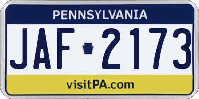 PA license plate JAF2173