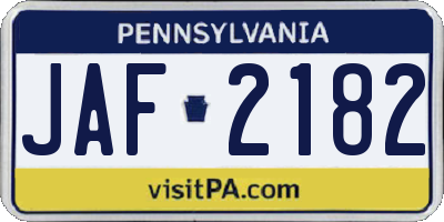 PA license plate JAF2182