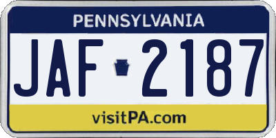 PA license plate JAF2187