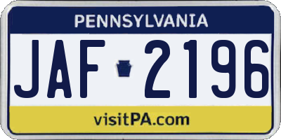 PA license plate JAF2196