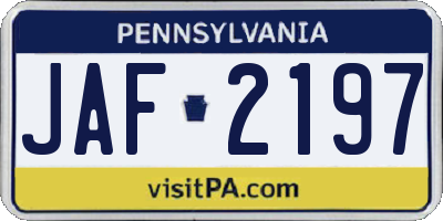 PA license plate JAF2197