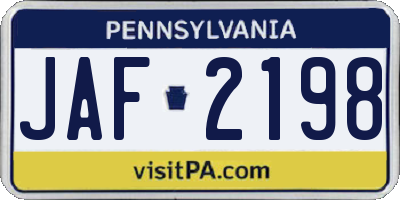 PA license plate JAF2198