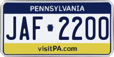 PA license plate JAF2200