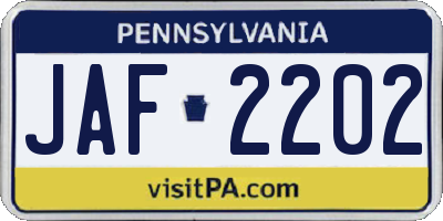 PA license plate JAF2202