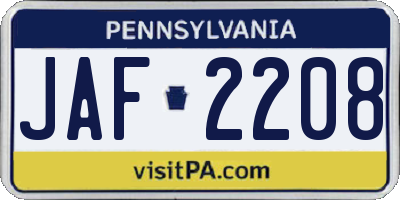 PA license plate JAF2208