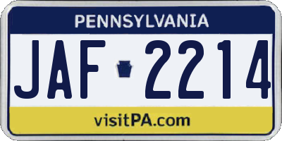 PA license plate JAF2214