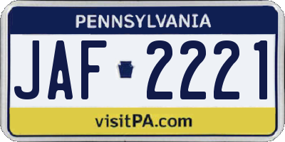PA license plate JAF2221