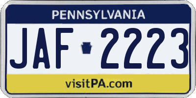 PA license plate JAF2223