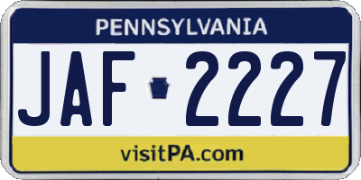PA license plate JAF2227