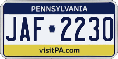 PA license plate JAF2230