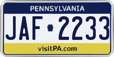 PA license plate JAF2233