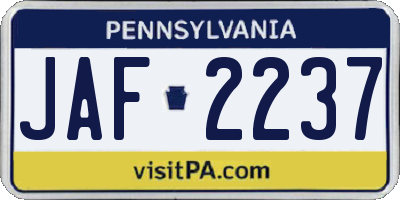 PA license plate JAF2237