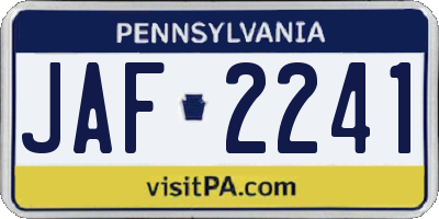 PA license plate JAF2241