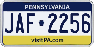 PA license plate JAF2256