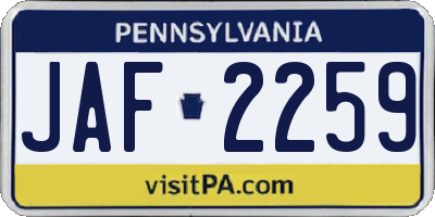 PA license plate JAF2259