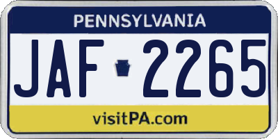 PA license plate JAF2265