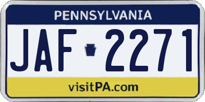 PA license plate JAF2271