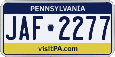 PA license plate JAF2277