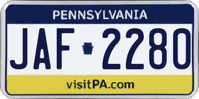 PA license plate JAF2280