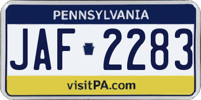 PA license plate JAF2283