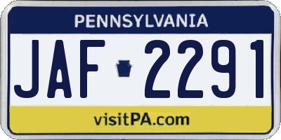 PA license plate JAF2291