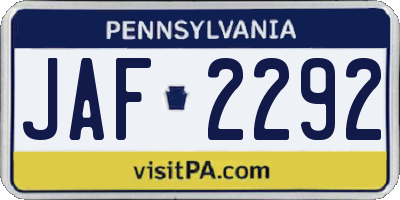 PA license plate JAF2292