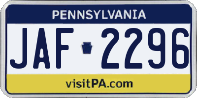 PA license plate JAF2296